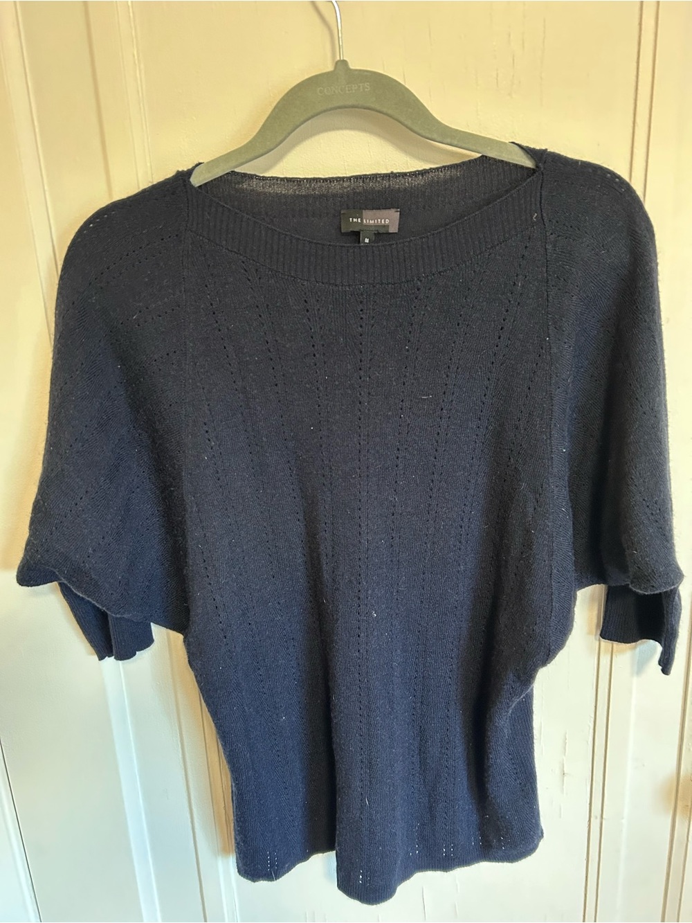The Limited Navy Crewneck Short-Sleeve Knit Sweater